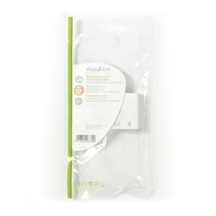 Nedis Mini DisplayPort kaapeli | DisplayPort 1.2 | Mini DisplayPort Uros | VGA Naaras | 21.6 Gbps | Niklattu | 0.20 m | Pyöreä | PVC | Valkoinen | Muovipussi