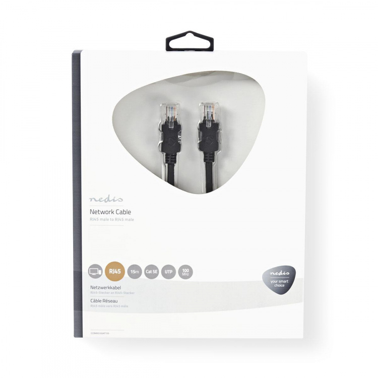 Nedis CAT5e verkkokaapeli | U/UTP | RJ45 uros | RJ45 uros | 15.0 m | Pyöreä | LSZH | Antrasiitti | Ikkunallinen laatikko