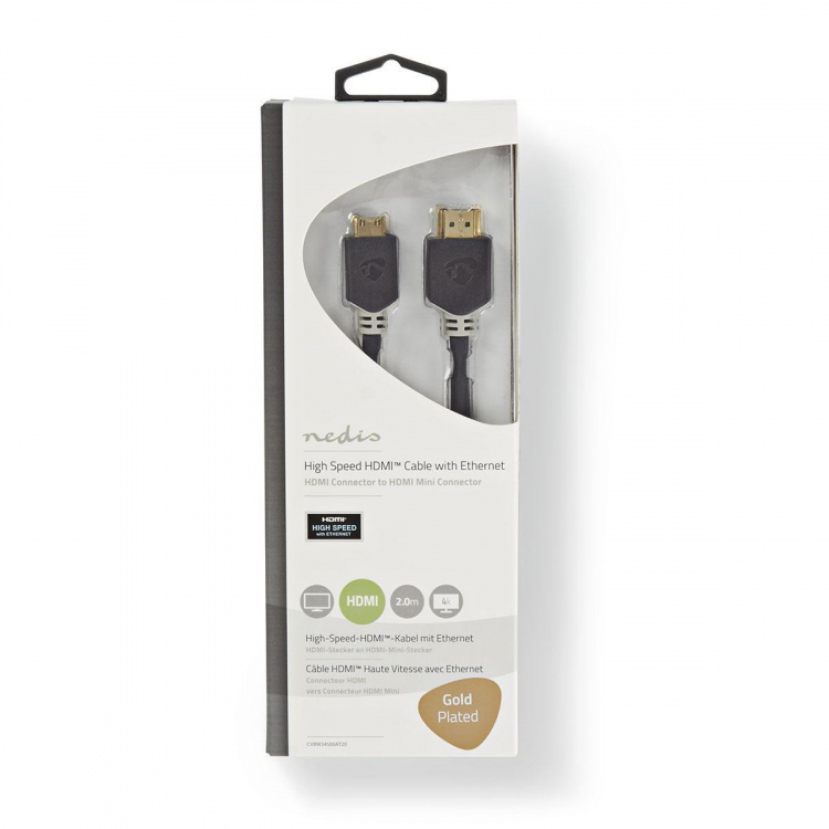 Nedis High Speed HDMI ™ Kaapeli Ethernet | HDMI™ liitin | HDMI™ Mini | 4K@60Hz | 18 Gbps | 2.00 m | Pyöreä | PVC | Antrasiitti | Ikkunallinen laatikko Nedis High Speed HDMI ™ Kaapeli Ethernet | HDMI™ liitin | HDMI™ Mini | 4K@60Hz | 18 Gbps | 2.00 m | Pyöreä | PVC | Antrasiitti | Ikkunallinen laatikko