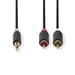 Nedis Stereoäänikaapeli | 3.5 mm uros | 2x RCA uros | Kullattu | 10.0 m | Pyöreä | Antrasiitti | Laatikko Nedis Stereoäänikaapeli | 3.5 mm uros | 2x RCA uros | Kullattu | 10.0 m | Pyöreä | Antrasiitti | Laatikko