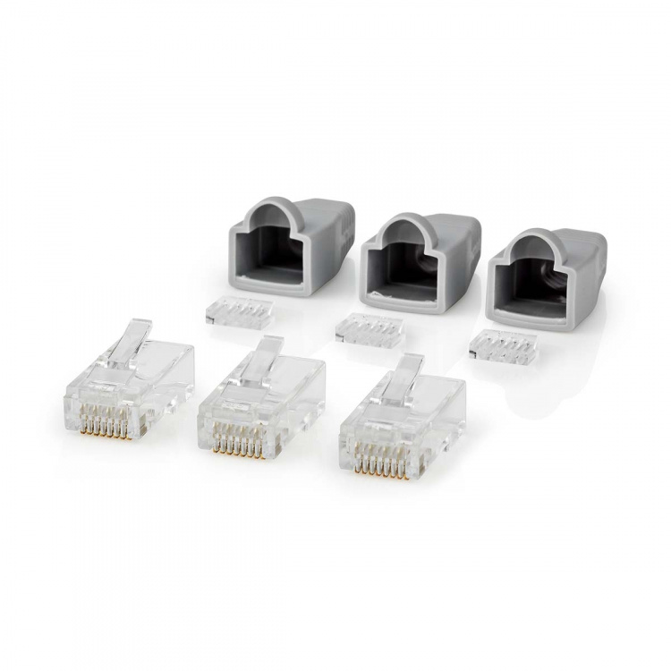 Nedis RJ45-liitin | Uros | Kiinteä UTP CAT6 | Suora | Kullattu | 10 kpl | PVC | Harmaa | Laatikko