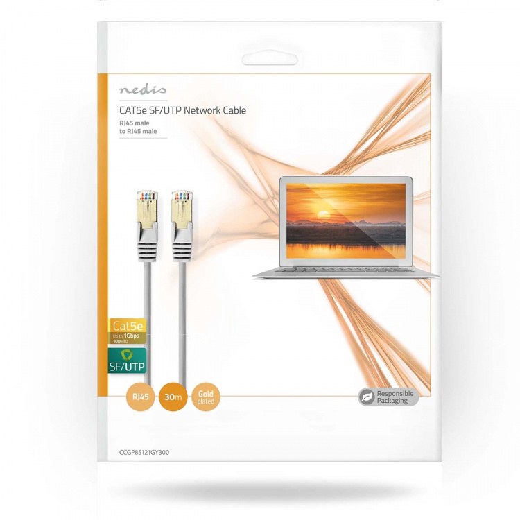 Nedis CAT5e verkkokaapeli | SF/UTP | RJ45 uros | RJ45 uros | 30.0 m | Pyöreä | PVC | Harmaa | Kirjekuori