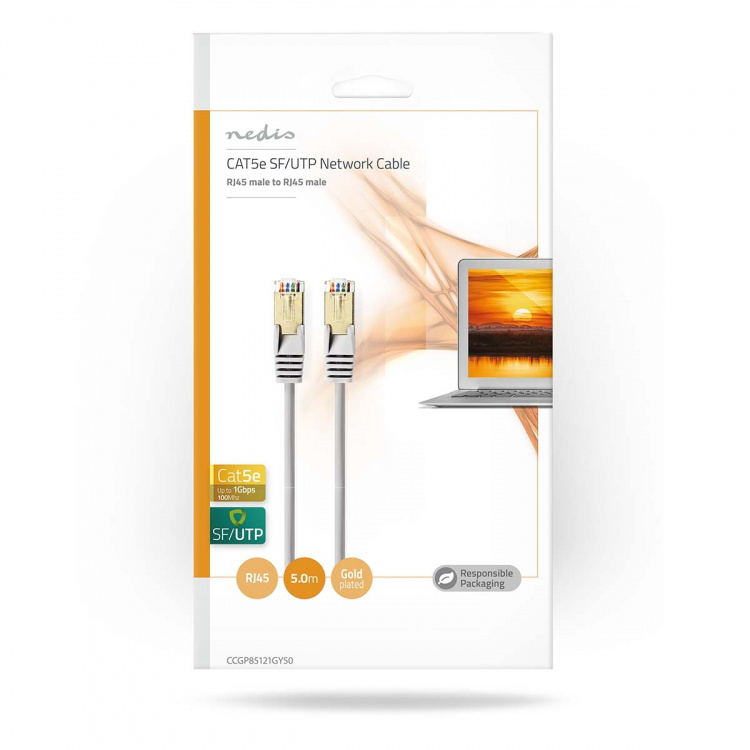Nedis CAT5e verkkokaapeli | SF/UTP | RJ45 uros | RJ45 uros | 5.00 m | Pyöreä | PVC | Harmaa | Kirjekuori Nedis CAT5e verkkokaapeli | SF/UTP | RJ45 uros | RJ45 uros | 5.00 m | Pyöreä | PVC | Harmaa | Kirjekuori