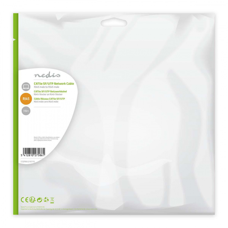 Nedis CAT5e verkkokaapeli | SF/UTP | RJ45 uros | RJ45 uros | 7.50 m | Pyöreä | PVC | Harmaa | Kirjekuori