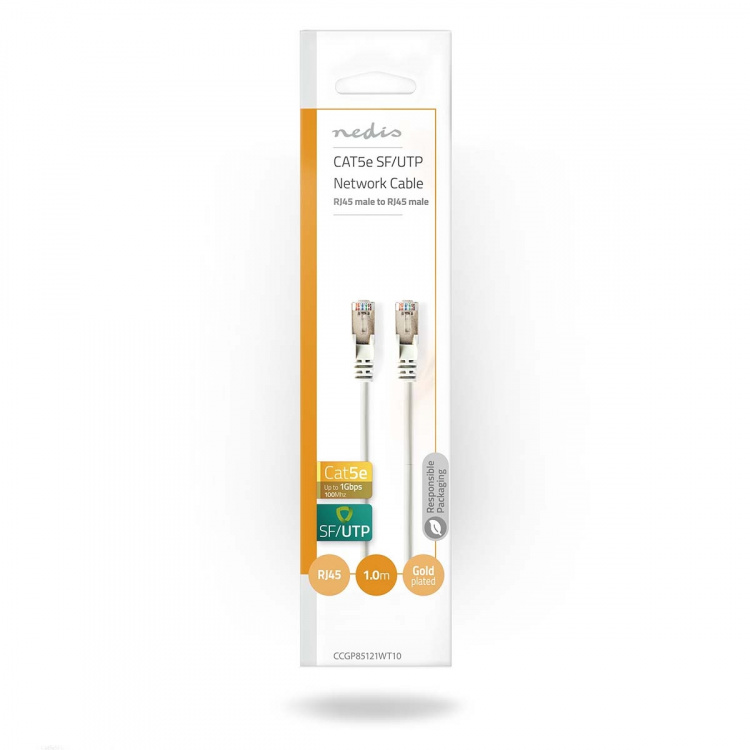 Nedis CAT5e verkkokaapeli | SF/UTP | RJ45 uros | RJ45 uros | 1.00 m | Pyöreä | PVC | Valkoinen | Kirjekuori Nedis CAT5e verkkokaapeli | SF/UTP | RJ45 uros | RJ45 uros | 1.00 m | Pyöreä | PVC | Valkoinen | Kirjekuori