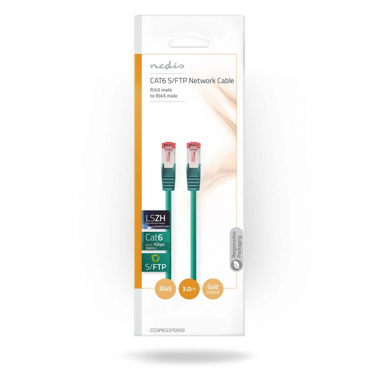 Nedis CAT6 Verkkokaapeli | RJ45 uros | RJ45 uros | S/FTP | 3.00 m | Pyöreä | LSZH | Vihreä | Kirjekuori