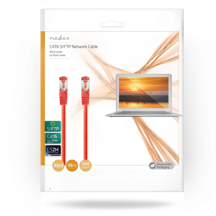 Nedis CAT6 Verkkokaapeli | RJ45 uros | RJ45 uros | S/FTP | 15.0 m | Pyöreä | LSZH | Punainen | Kirjekuori