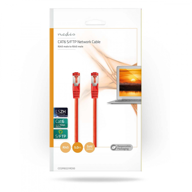 Nedis CAT6 Verkkokaapeli | RJ45 uros | RJ45 uros | S/FTP | 5.00 m | Pyöreä | LSZH | Punainen | Kirjekuori
