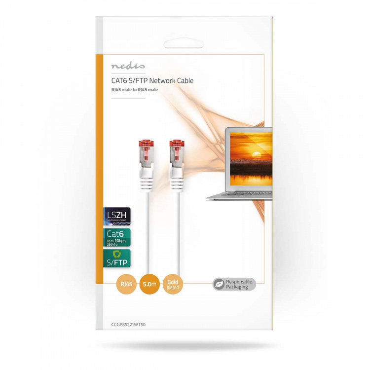 Nedis CAT6 Verkkokaapeli | RJ45 uros | RJ45 uros | S/FTP | 5.00 m | Pyöreä | LSZH | Valkoinen | Kirjekuori