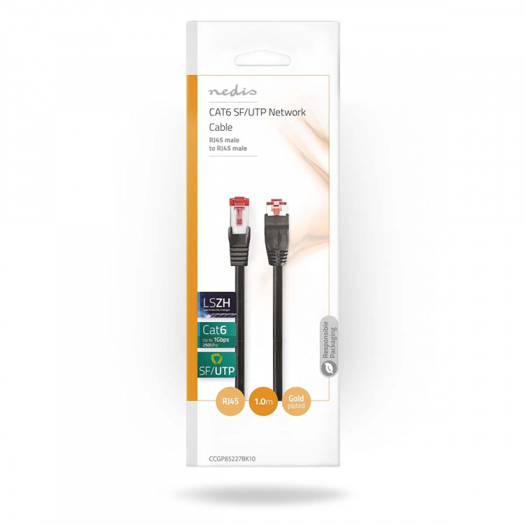 Nedis CAT6 Verkkokaapeli | RJ45 uros | RJ45 uros | SF/UTP | 1.00 m | Pyöreä | LSZH | Musta | Kirjekuori