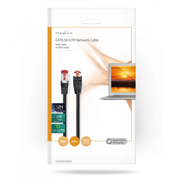 Nedis CAT6 Verkkokaapeli | RJ45 uros | RJ45 uros | SF/UTP | 3.00 m | Pyöreä | LSZH | Musta | Kirjekuori Nedis CAT6 Verkkokaapeli | RJ45 uros | RJ45 uros | SF/UTP | 3.00 m | Pyöreä | LSZH | Musta | Kirjekuori