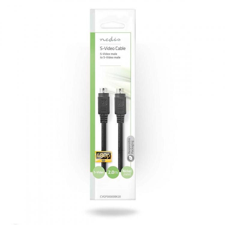 Nedis S-Video-kaapeli | S-Video uros | S-Video uros | Niklattu | 480i | 2.00 m | Pyöreä | PVC | Musta | Kirjekuori