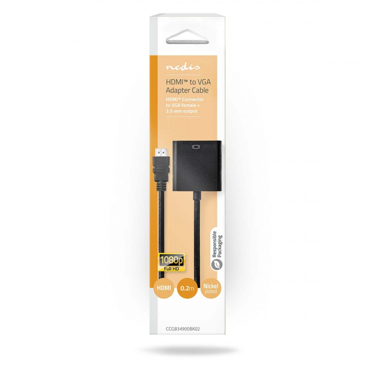Nedis HDMI™ -sovitin | HDMI™ liitin | VGA Naaras / 3.5 mm naaras | Niklattu | Suora | PVC | Musta | 1 kpl | Laatikko