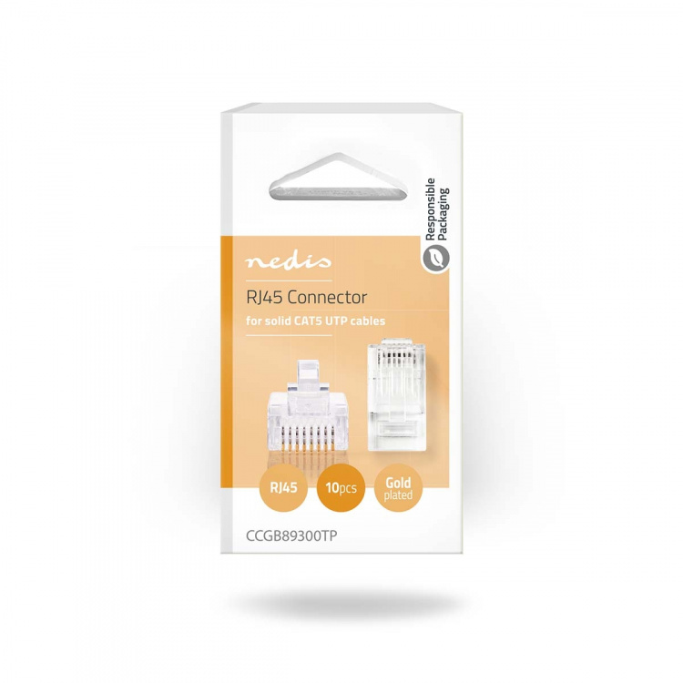 Nedis RJ45-liitin | Uros | Solid UTP CAT5e | Suora | Kullattu | 10 kpl | Polycarbonate | Läpikuultava | Laatikko Nedis RJ45-liitin | Uros | Solid UTP CAT5e | Suora | Kullattu | 10 kpl | Polycarbonate | Läpikuultava | Laatikko