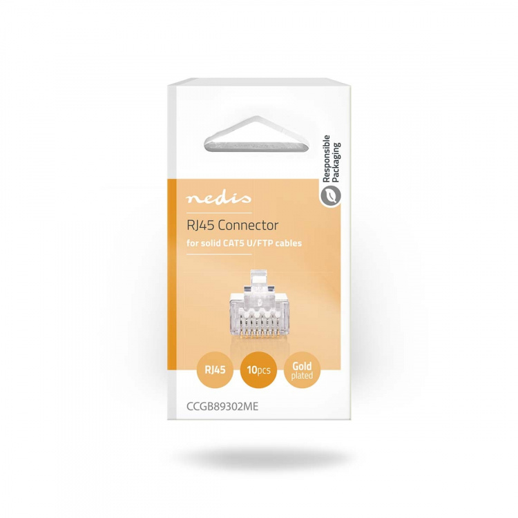 Nedis RJ45-liitin | Uros | Kiinteä STP CAT5 | Suora | Kullattu | 10 kpl | PVC | Läpikuultava | Laatikko Nedis RJ45-liitin | Uros | Kiinteä STP CAT5 | Suora | Kullattu | 10 kpl | PVC | Läpikuultava | Laatikko