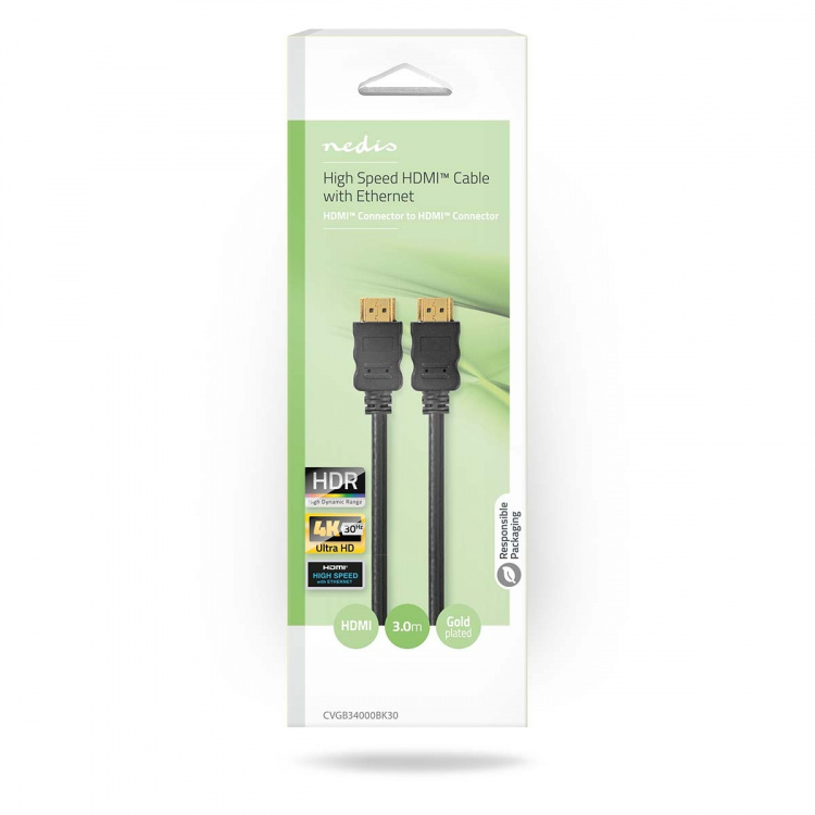 Nedis High Speed ​​HDMI ™ Kaapeli Ethernet | HDMI™ liitin | HDMI™ liitin | 4K@30Hz | ARC | 10.2 Gbps | 3.00 m | Pyöreä | PVC | Musta | Laatikko