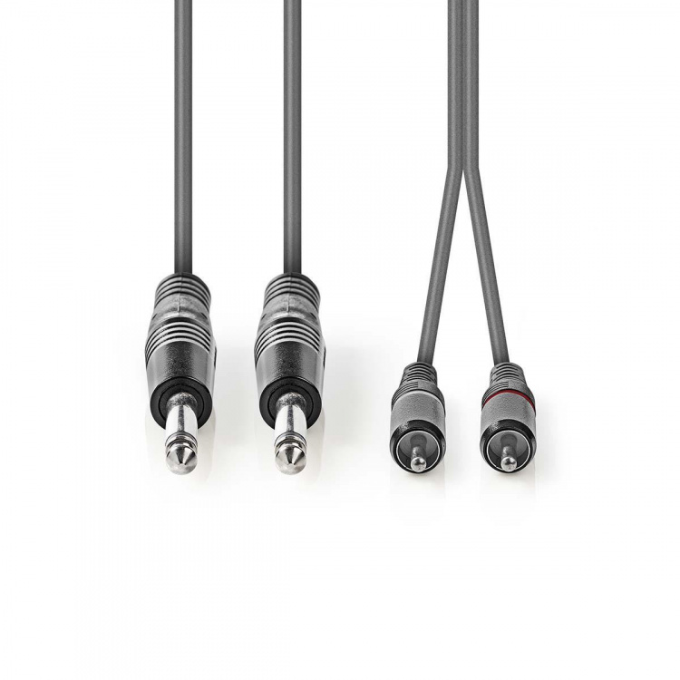 Nedis Stereoäänikaapeli | 2x 6.35 mm uros | 2x RCA uros | Niklattu | 5.00 m | Pyöreä | Tummanharmaa | Pahvikotelo