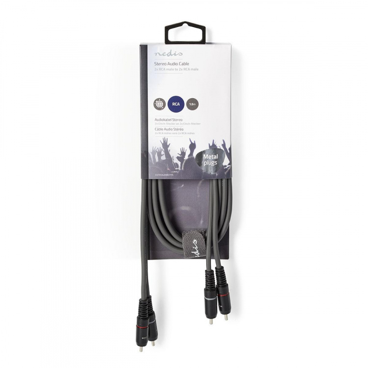 Nedis Stereoäänikaapeli | 2x RCA uros | 2x RCA uros | Niklattu | 1.50 m | Pyöreä | Tummanharmaa | Pahvikotelo