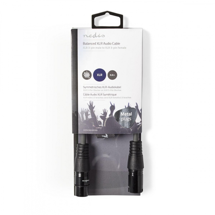 Nedis Balansoitu Audiojohto | XLR 3-Pin uros | XLR 3-Pin naaras | Niklattu | 0.50 m | Pyöreä | PVC | Tummanharmaa | Pahvikotelo