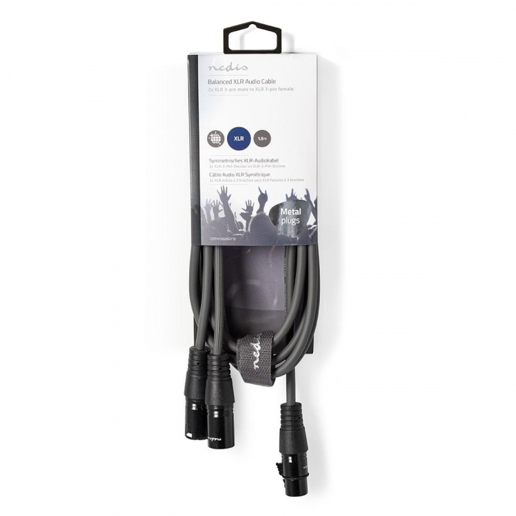 Nedis Balansoitu Audiojohto | 2x XLR 3-Pin uros | XLR 3-Pin naaras | Niklattu | 1.50 m | Pyöreä | PVC | Tummanharmaa | Pahvikotelo