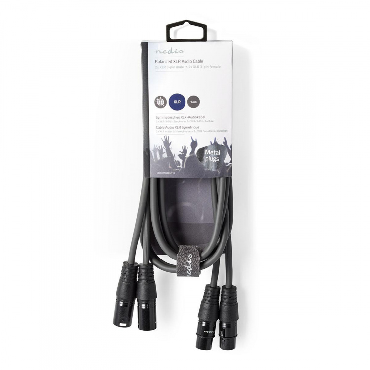 Nedis Balansoitu Audiojohto | 2x XLR 3-Pin uros | 2x XLR 3-Pin naaras | Niklattu | 1.50 m | Pyöreä | PVC | Tummanharmaa | Pahvikotelo Nedis Balansoitu Audiojohto | 2x XLR 3-Pin uros | 2x XLR 3-Pin naaras | Niklattu | 1.50 m | Pyöreä | PVC | Tummanharmaa | Pahvikotelo
