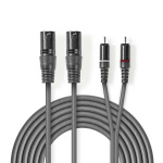 Nedis Balansoitu Audiojohto | 2x XLR 3-Pin uros | 2x RCA uros | Niklattu | 3.00 m | Pyöreä | PVC | Tummanharmaa | Pahvikotelo