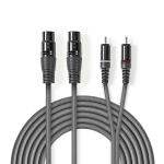 Nedis Balansoitu Audiojohto | 2x XLR 3-Pin naaras | 2x RCA uros | Niklattu | 1.50 m | Pyöreä | PVC | Tummanharmaa | Pahvikotelo