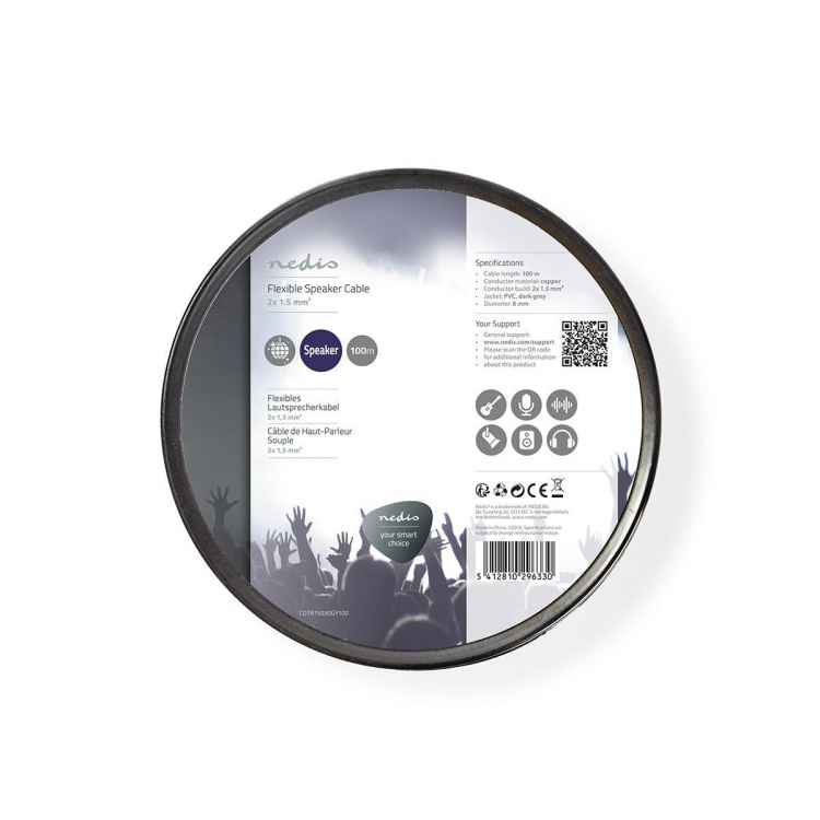 Nedis Kaiutinkaapeli | 2 x 1.50 mm² | Kupari | 100.0 m | Pyöreä | PVC | Tummanharmaa | Kela Nedis Kaiutinkaapeli | 2 x 1.50 mm² | Kupari | 100.0 m | Pyöreä | PVC | Tummanharmaa | Kela