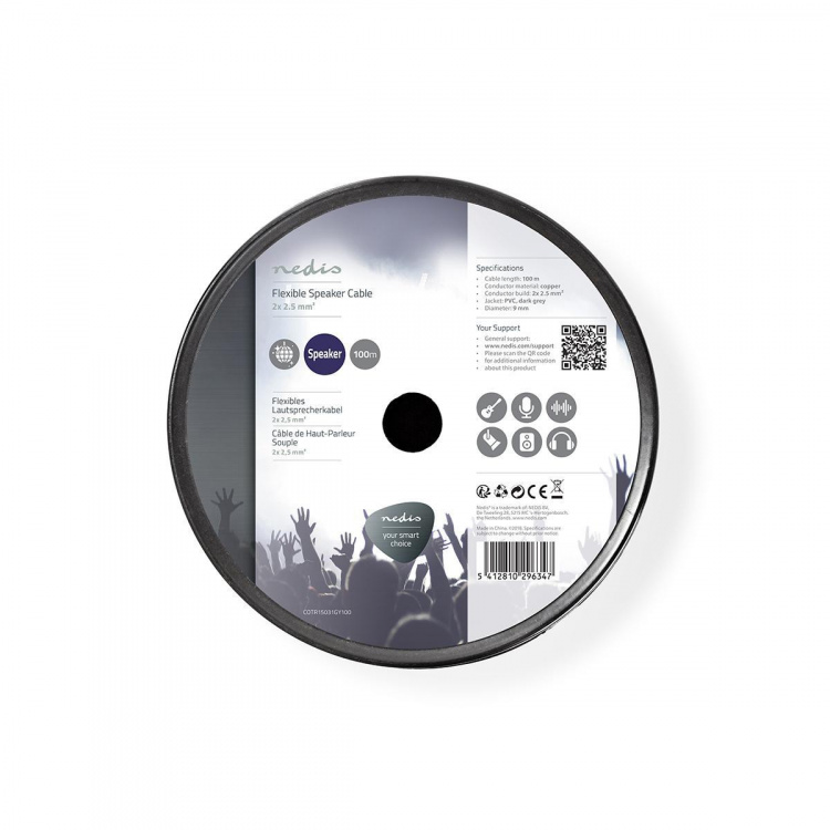 Nedis Kaiutinkaapeli | 2 x 2.50 mm² | Kupari | 100.0 m | Pyöreä | PVC | Tummanharmaa | Kela