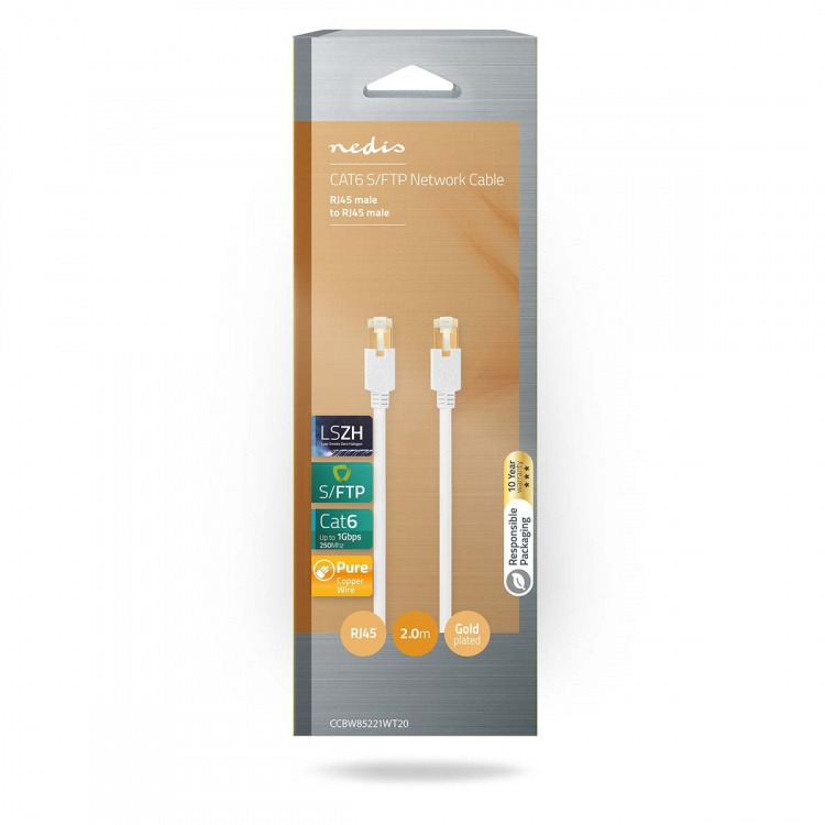 Nedis CAT6 Verkkokaapeli | RJ45 uros | RJ45 uros | S/FTP | 2.00 m | Pyöreä | LSZH / PVC | Valkoinen | Ikkunallinen laatikko Nedis CAT6 Verkkokaapeli | RJ45 uros | RJ45 uros | S/FTP | 2.00 m | Pyöreä | LSZH / PVC | Valkoinen | Ikkunallinen laatikko