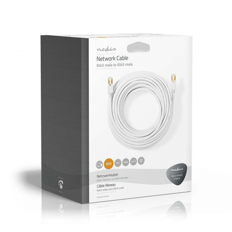 Nedis CAT6 Verkkokaapeli | RJ45 uros | RJ45 uros | S/FTP | 30.0 m | Pyöreä | LSZH / PVC | Valkoinen | Ikkunallinen laatikko