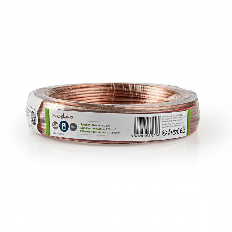 Nedis Kaiutinkaapeli | 2 x 1.50 mm² | CCA | 15.0 m | Pyöreä | PVC | Läpikuultava | Kääre Nedis Kaiutinkaapeli | 2 x 1.50 mm² | CCA | 15.0 m | Pyöreä | PVC | Läpikuultava | Kääre