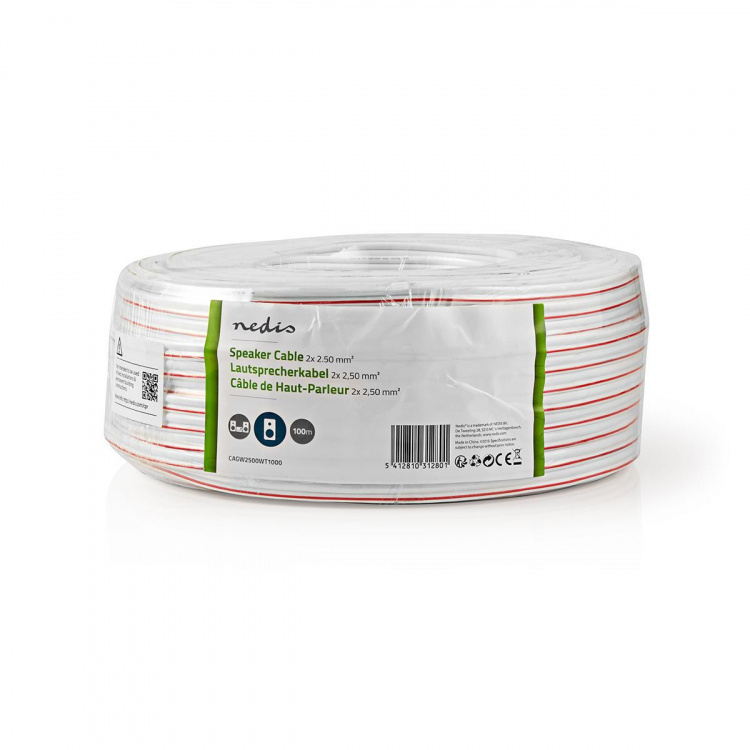 Nedis Kaiutinkaapeli | 2 x 2.50 mm² | CCA | 100.0 m | Pyöreä | PVC | Valkoinen | Kääre Nedis Kaiutinkaapeli | 2 x 2.50 mm² | CCA | 100.0 m | Pyöreä | PVC | Valkoinen | Kääre
