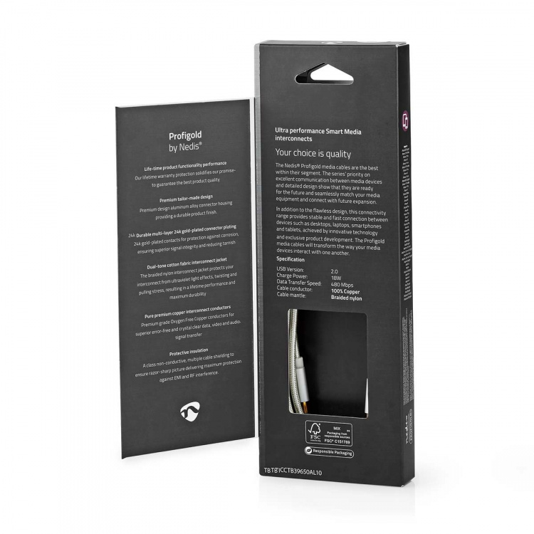 Nedis Lightning Kaapeli | USB 2.0 | Apple Lightning 8-Pin | USB-C™ Uros | 480 Mbps | Kullattu | 1.00 m | Pyöreä | Nailon / Punottu | Alumiini / Hopea | Laatikko kannella ja ikkunalla