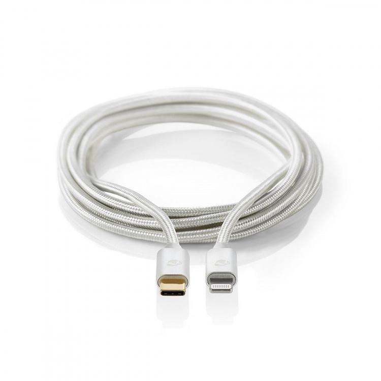 Nedis Lightning Kaapeli | USB 2.0 | Apple Lightning 8-Pin | USB-C™ Uros | 480 Mbps | Kullattu | 1.00 m | Pyöreä | Nailon / Punottu | Alumiini / Hopea | Laatikko kannella ja ikkunalla
