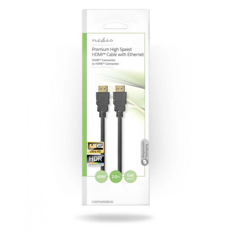 Nedis Premium High Speed HDMI ™ Kaapeli Ethernet | HDMI™ liitin | HDMI™ liitin | 4K@60Hz | 18 Gbps | 2.00 m | Pyöreä | PVC | Musta | Kirjekuori Nedis Premium High Speed HDMI ™ Kaapeli Ethernet | HDMI™ liitin | HDMI™ liitin | 4K@60Hz | 18 Gbps | 2.00 m | Pyöreä | PVC | Musta | Kirjekuori