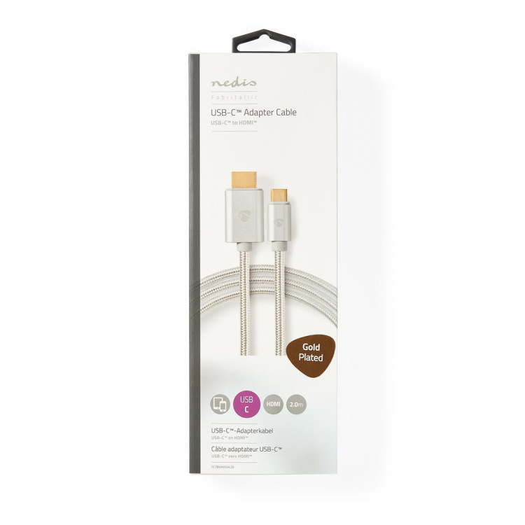 Nedis USB-C™ Sovitin | USB 3.2 Gen 1 | USB-C™ Uros | HDMI™ liitin | 4K@60Hz | 18 Gbps | 2.00 m | Pyöreä | Kullattu | Nailon / Punottu | Alumiini | Laatikko kannella ja ikkunalla Nedis USB-C™ Sovitin | USB 3.2 Gen 1 | USB-C™ Uros | HDMI™ liitin | 4K@60Hz | 18 Gbps | 2.00 m | Pyöreä | Kullattu | Nailon / Punottu | Alumiini | Laatikko kannella ja ikkunalla