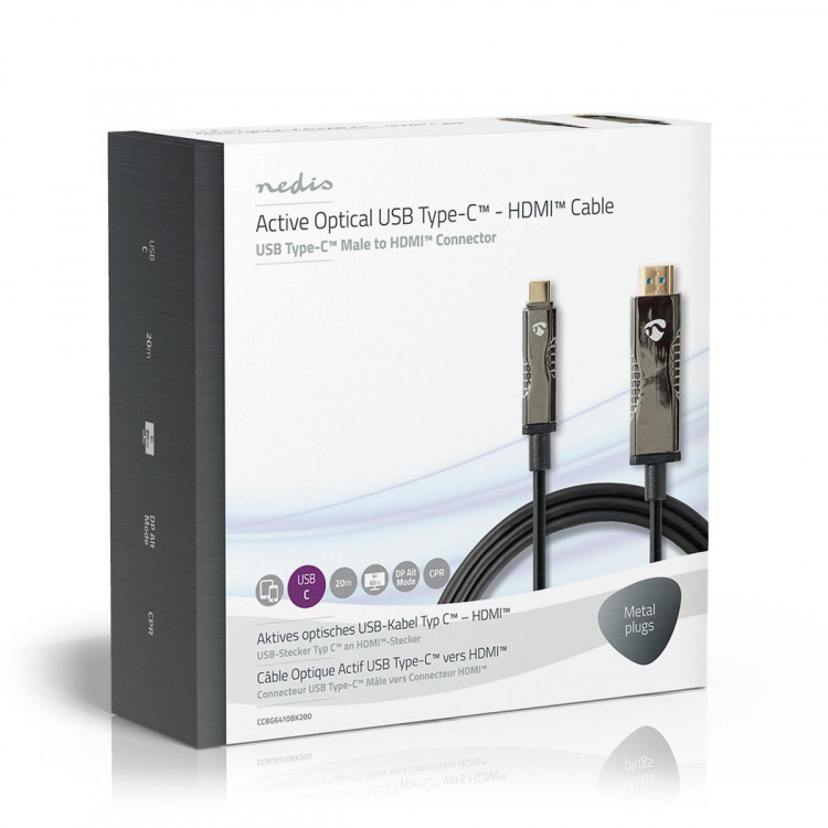 Nedis AOC USB-kaapeli | USB-C™ Uros | HDMI™ liitin | 18 Gbps | 20.0 m | Pyöreä | PVC | Musta | Pakkaus