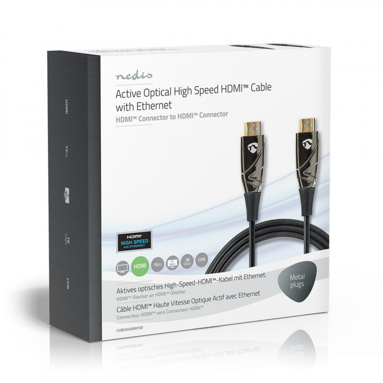 Nedis Aktiivinen Optinen High Speed HDMI-kaapeli, jossa Ethernet | HDMI™ liitin | HDMI™ liitin | 4K@60Hz | 18 Gbps | 15.0 m | Pyöreä | PVC | Musta | Pakkaus Nedis Aktiivinen Optinen High Speed HDMI-kaapeli, jossa Ethernet | HDMI™ liitin | HDMI™ liitin | 4K@60Hz | 18 Gbps | 15.0 m | Pyöreä | PVC | Musta | Pakkaus