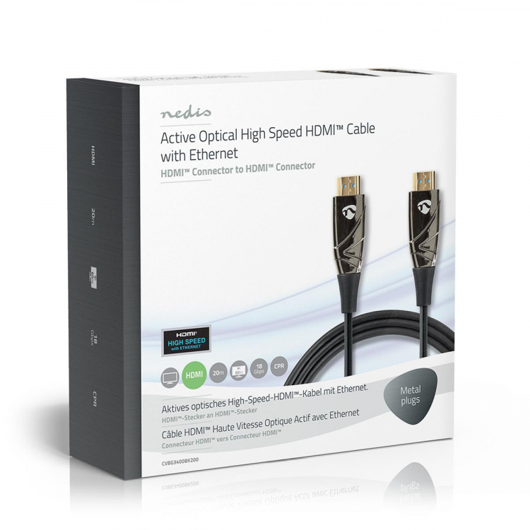 Nedis Aktiivinen Optinen High Speed HDMI-kaapeli, jossa Ethernet | HDMI™ liitin | HDMI™ liitin | 4K@60Hz | 18 Gbps | 20.0 m | Pyöreä | PVC | Musta | Pakkaus