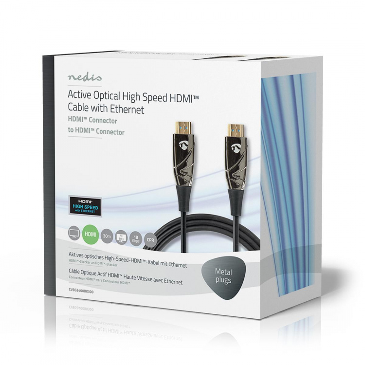 Nedis Aktiivinen Optinen High Speed HDMI-kaapeli, jossa Ethernet | HDMI™ liitin | HDMI™ liitin | 4K@60Hz | 18 Gbps | 30.0 m | Pyöreä | PVC | Musta | Pakkaus Nedis Aktiivinen Optinen High Speed HDMI-kaapeli, jossa Ethernet | HDMI™ liitin | HDMI™ liitin | 4K@60Hz | 18 Gbps | 30.0 m | Pyöreä | PVC | Musta | Pakkaus