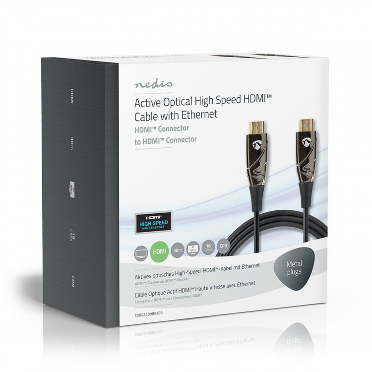 Nedis Aktiivinen Optinen High Speed HDMI-kaapeli, jossa Ethernet | HDMI™ liitin | HDMI™ liitin | 4K@60Hz | 18 Gbps | 30.0 m | Pyöreä | PVC | Musta | Pakkaus Nedis Aktiivinen Optinen High Speed HDMI-kaapeli, jossa Ethernet | HDMI™ liitin | HDMI™ liitin | 4K@60Hz | 18 Gbps | 30.0 m | Pyöreä | PVC | Musta | Pakkaus