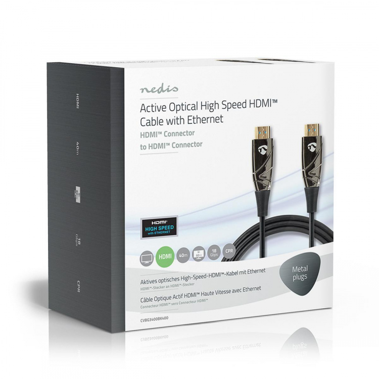 Nedis Aktiivinen Optinen High Speed HDMI-kaapeli, jossa Ethernet | HDMI™ liitin | HDMI™ liitin | 4K@60Hz | 18 Gbps | 40.0 m | Pyöreä | PVC | Musta | Pakkaus Nedis Aktiivinen Optinen High Speed HDMI-kaapeli, jossa Ethernet | HDMI™ liitin | HDMI™ liitin | 4K@60Hz | 18 Gbps | 40.0 m | Pyöreä | PVC | Musta | Pakkaus
