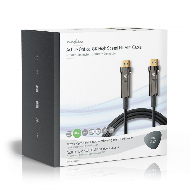 Nedis Aktiivinen Optinen Ultra High Speed HDMI-Kaapeli jossa Ethernet | HDMI™ liitin | HDMI™ liitin | 8K@60Hz | 48 Gbps | 100.0 m | Pyöreä | PVC | Musta | Pakkaus