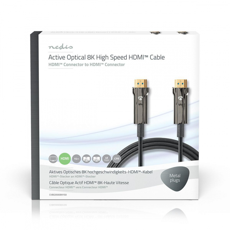 Nedis Aktiivinen Optinen Ultra High Speed HDMI-Kaapeli jossa Ethernet | HDMI™ liitin | HDMI™ liitin | 8K@60Hz | 48 Gbps | 15.0 m | Pyöreä | PVC | Musta | Pakkaus