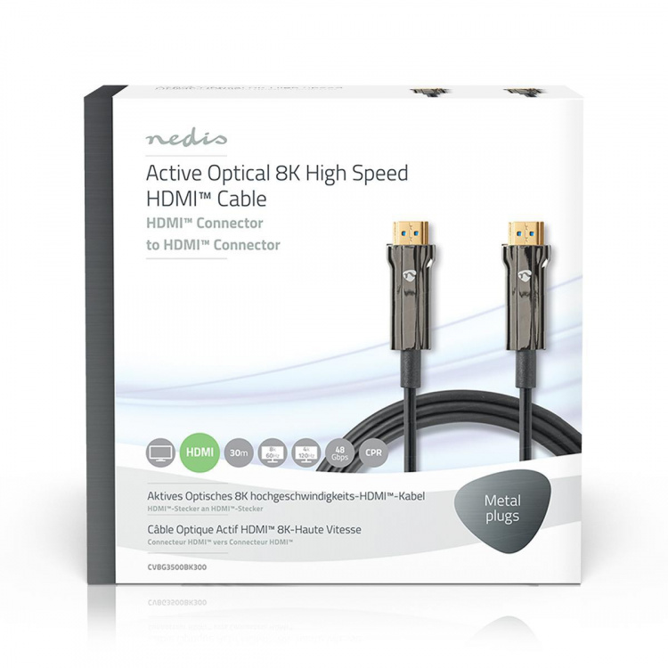 Nedis Aktiivinen Optinen Ultra High Speed HDMI-Kaapeli jossa Ethernet | HDMI™ liitin | HDMI™ liitin | 8K@60Hz | 48 Gbps | 30.0 m | Pyöreä | PVC | Musta | Pakkaus Nedis Aktiivinen Optinen Ultra High Speed HDMI-Kaapeli jossa Ethernet | HDMI™ liitin | HDMI™ liitin | 8K@60Hz | 48 Gbps | 30.0 m | Pyöreä | PVC | Musta | Pakkaus
