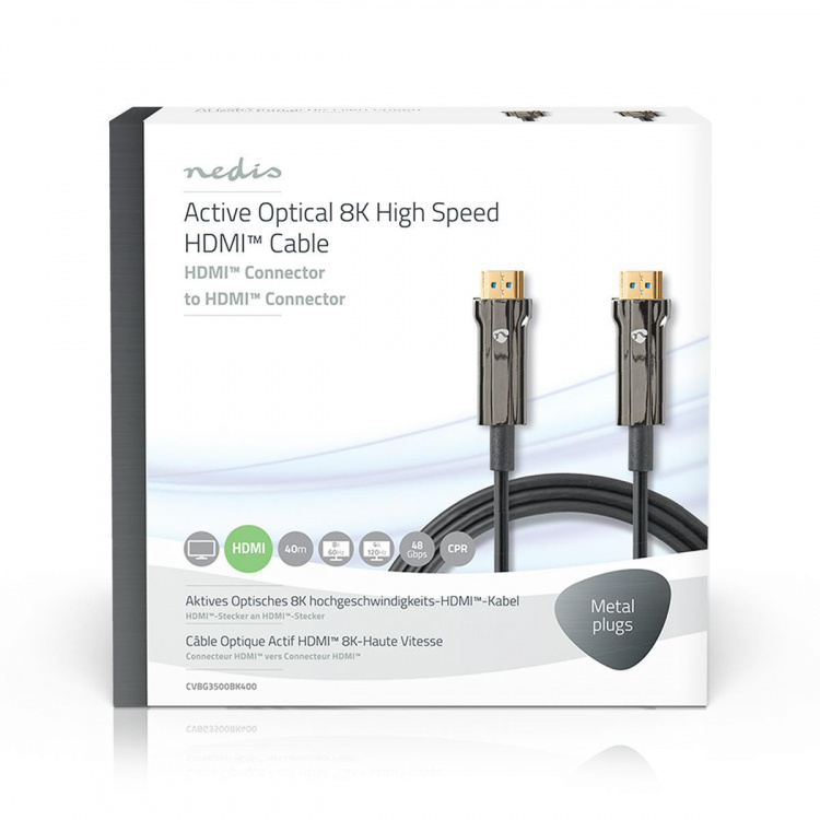 Nedis Aktiivinen Optinen Ultra High Speed HDMI-Kaapeli jossa Ethernet | HDMI™ liitin | HDMI™ liitin | 8K@60Hz | 48 Gbps | 40.0 m | Pyöreä | PVC | Musta | Pakkaus Nedis Aktiivinen Optinen Ultra High Speed HDMI-Kaapeli jossa Ethernet | HDMI™ liitin | HDMI™ liitin | 8K@60Hz | 48 Gbps | 40.0 m | Pyöreä | PVC | Musta | Pakkaus