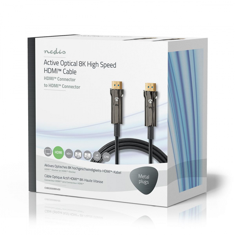 Nedis Aktiivinen Optinen Ultra High Speed HDMI-Kaapeli jossa Ethernet | HDMI™ liitin | HDMI™ liitin | 8K@60Hz | 48 Gbps | 40.0 m | Pyöreä | PVC | Musta | Pakkaus Nedis Aktiivinen Optinen Ultra High Speed HDMI-Kaapeli jossa Ethernet | HDMI™ liitin | HDMI™ liitin | 8K@60Hz | 48 Gbps | 40.0 m | Pyöreä | PVC | Musta | Pakkaus