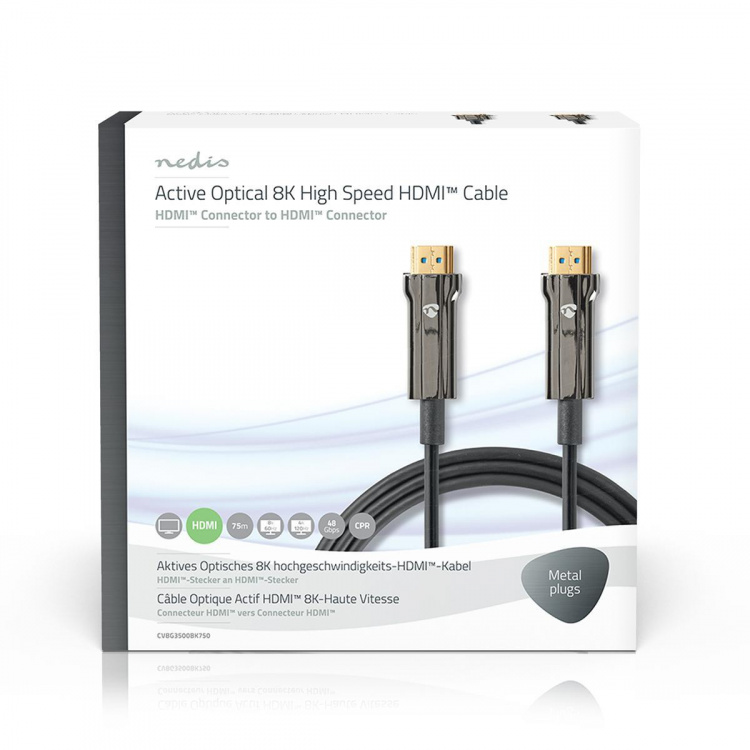 Nedis Aktiivinen Optinen Ultra High Speed HDMI-Kaapeli jossa Ethernet | HDMI™ liitin | HDMI™ liitin | 8K@60Hz | 48 Gbps | 75.0 m | Pyöreä | PVC | Musta | Pakkaus Nedis Aktiivinen Optinen Ultra High Speed HDMI-Kaapeli jossa Ethernet | HDMI™ liitin | HDMI™ liitin | 8K@60Hz | 48 Gbps | 75.0 m | Pyöreä | PVC | Musta | Pakkaus