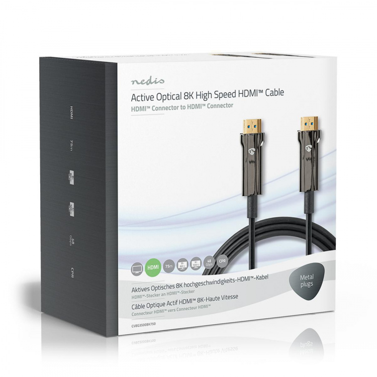 Nedis Aktiivinen Optinen Ultra High Speed HDMI-Kaapeli jossa Ethernet | HDMI™ liitin | HDMI™ liitin | 8K@60Hz | 48 Gbps | 75.0 m | Pyöreä | PVC | Musta | Pakkaus Nedis Aktiivinen Optinen Ultra High Speed HDMI-Kaapeli jossa Ethernet | HDMI™ liitin | HDMI™ liitin | 8K@60Hz | 48 Gbps | 75.0 m | Pyöreä | PVC | Musta | Pakkaus
